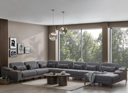 Design U-Shaped Corner Sofa Couch Modern Textile Set Grey Upholstered Furniture New